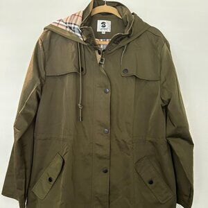New.  Lightweight Quality Women’s Long Hooded Rain Jacket. Army Green  L   $35.